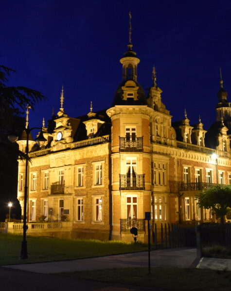 Side view of the castle during the night