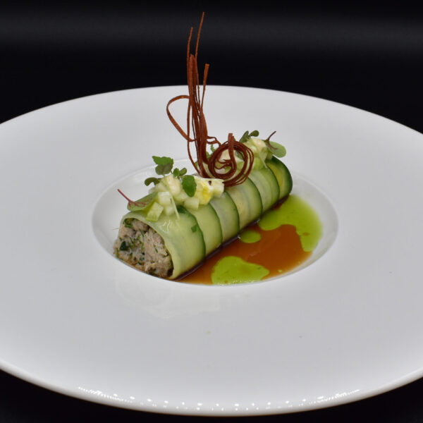 Crab & cucumber roulade with ponzu