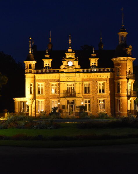 Front view of the castle at night light