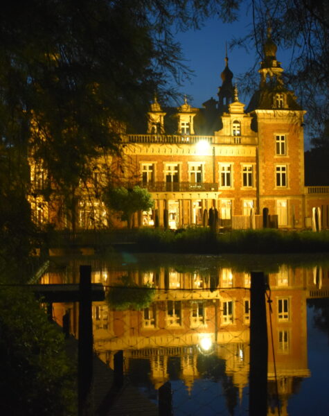 Side view of the castle at night light