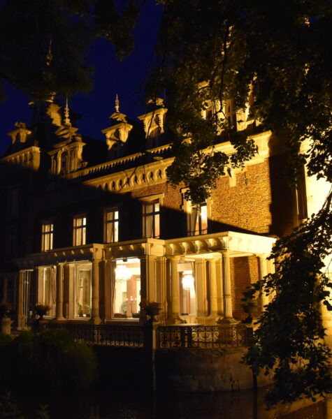 Side view of the castle at night light