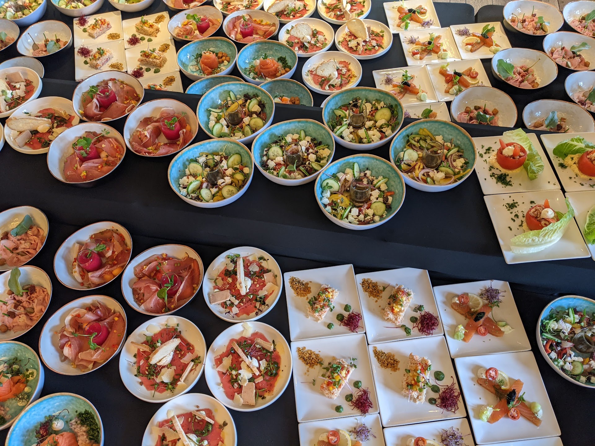 Top view plate buffet brunch